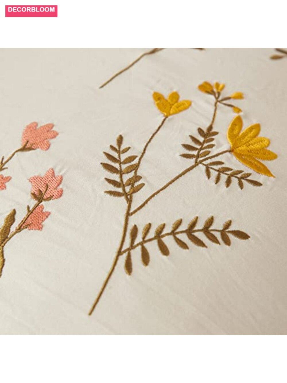 Embroidered Floral Pillowcases Set of 2, 100% Washed Microfiber, Boho Chic, - Picture 5 of 6
